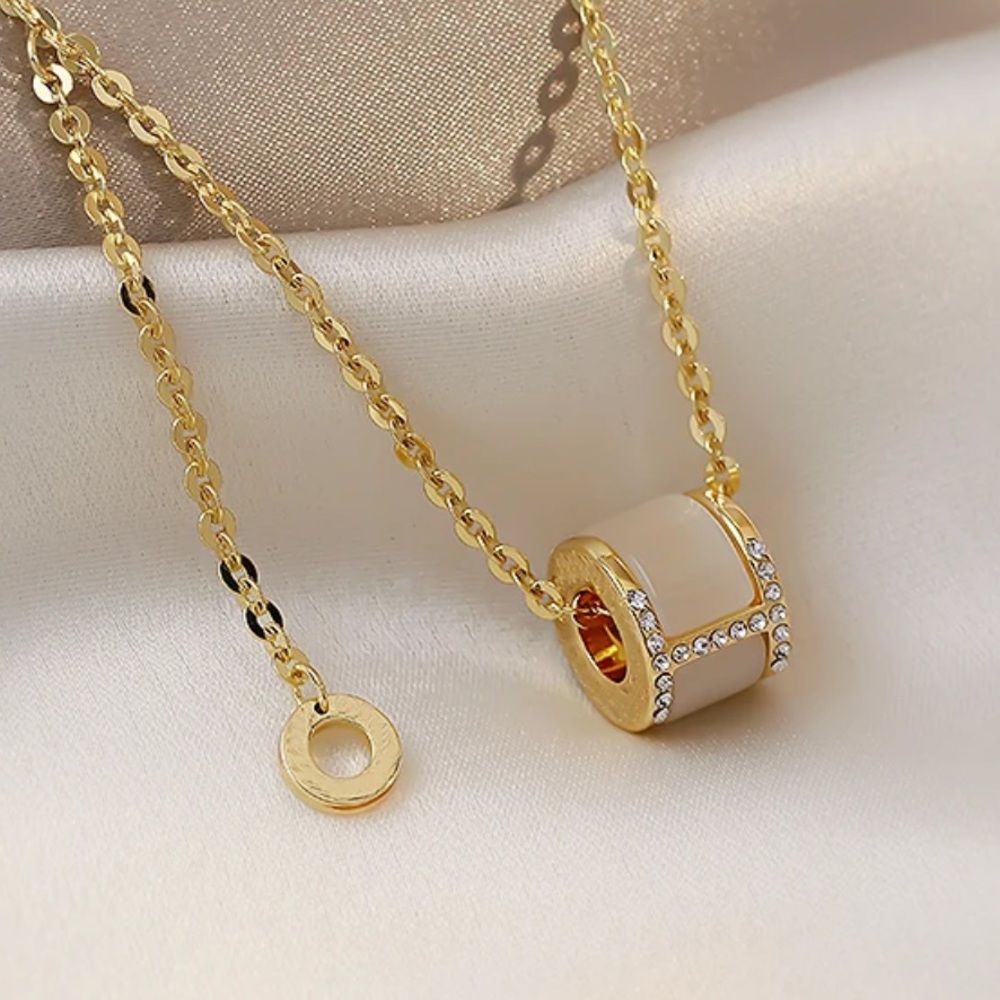 3 pc 14K Gold Plated White Opal Set -White Opal Hoops, Adjustable Ring, Necklace
